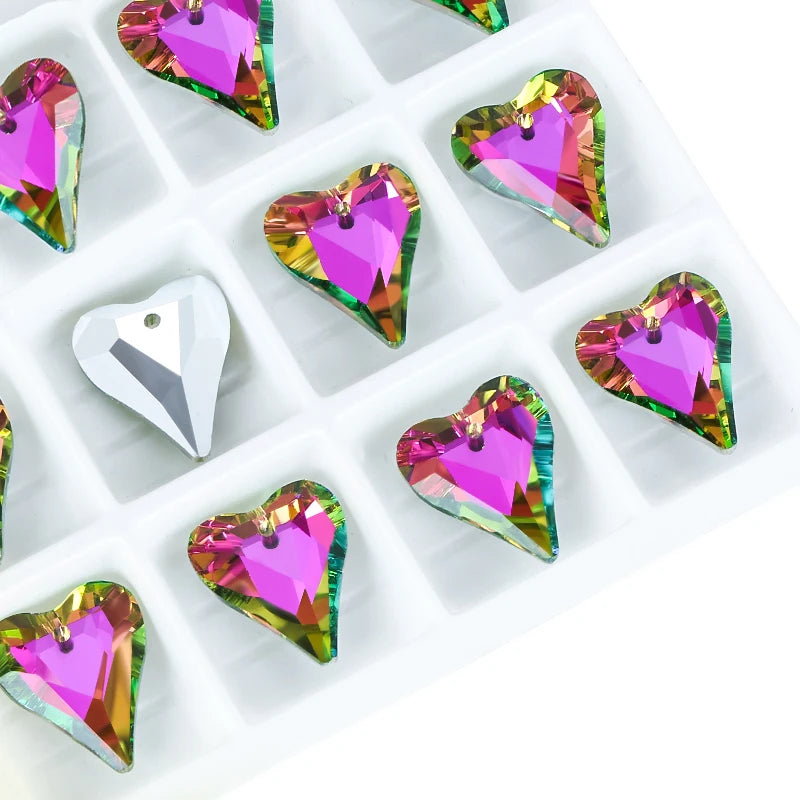 12Pcs Crystal 6240 Wild Heart Pendant Glass Austria Loose Beads Charms Rhinestones for DIY Earring Necklace Jewelry Accessories Qme 001VR 14x17mm-12pcs
