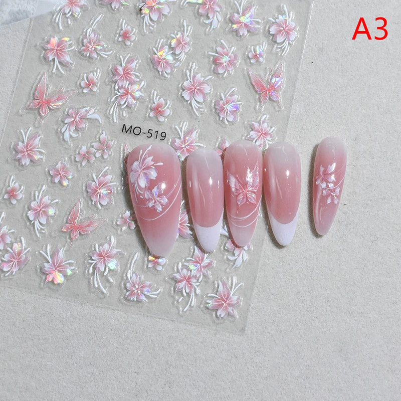 Nail Adhesive Charm Art Accessories Laser Flower Sticker Decoration Qme A3