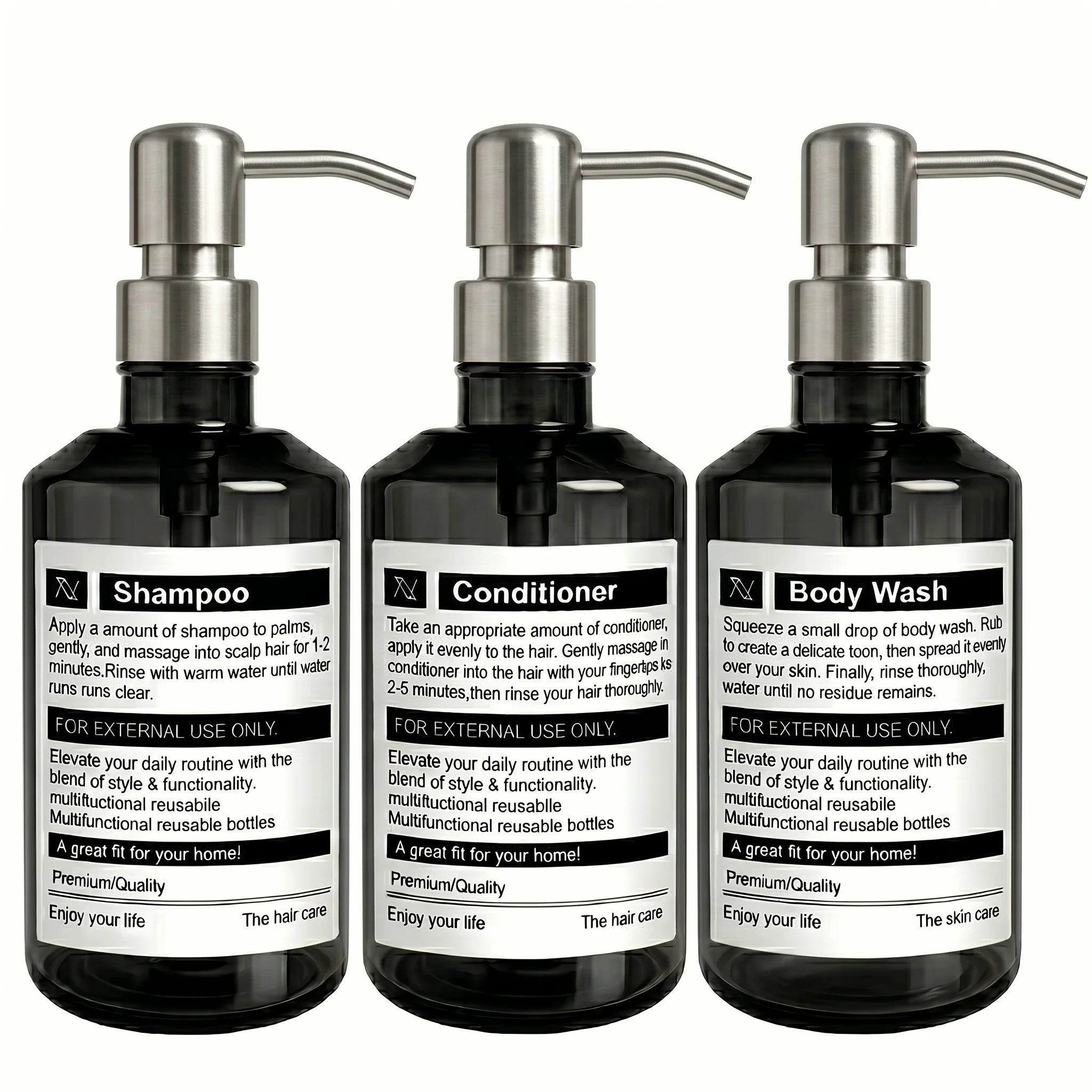 Bathroom Dispenser Bottles for Shampoo Conditioner Body Wash Refillable Pump Bottles for Home Hotel Spa Bathroom Shower Dispense Qme silver