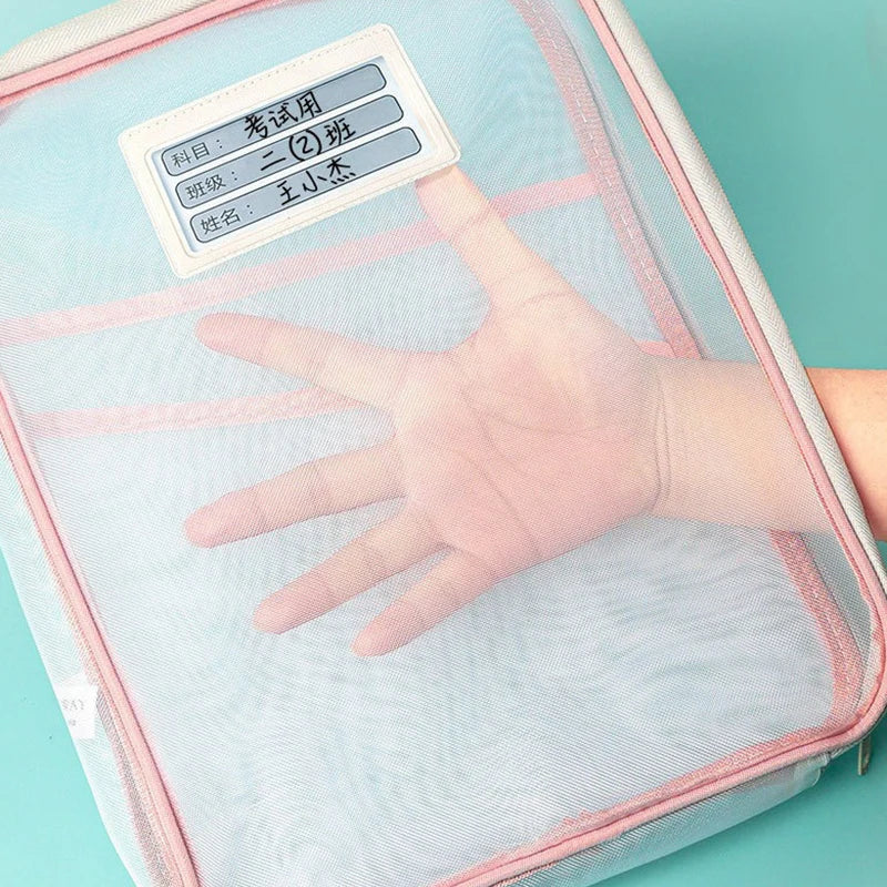 A4 Double-layer Mesh Zipper Bag Large Capacity Stationery Storage Qme