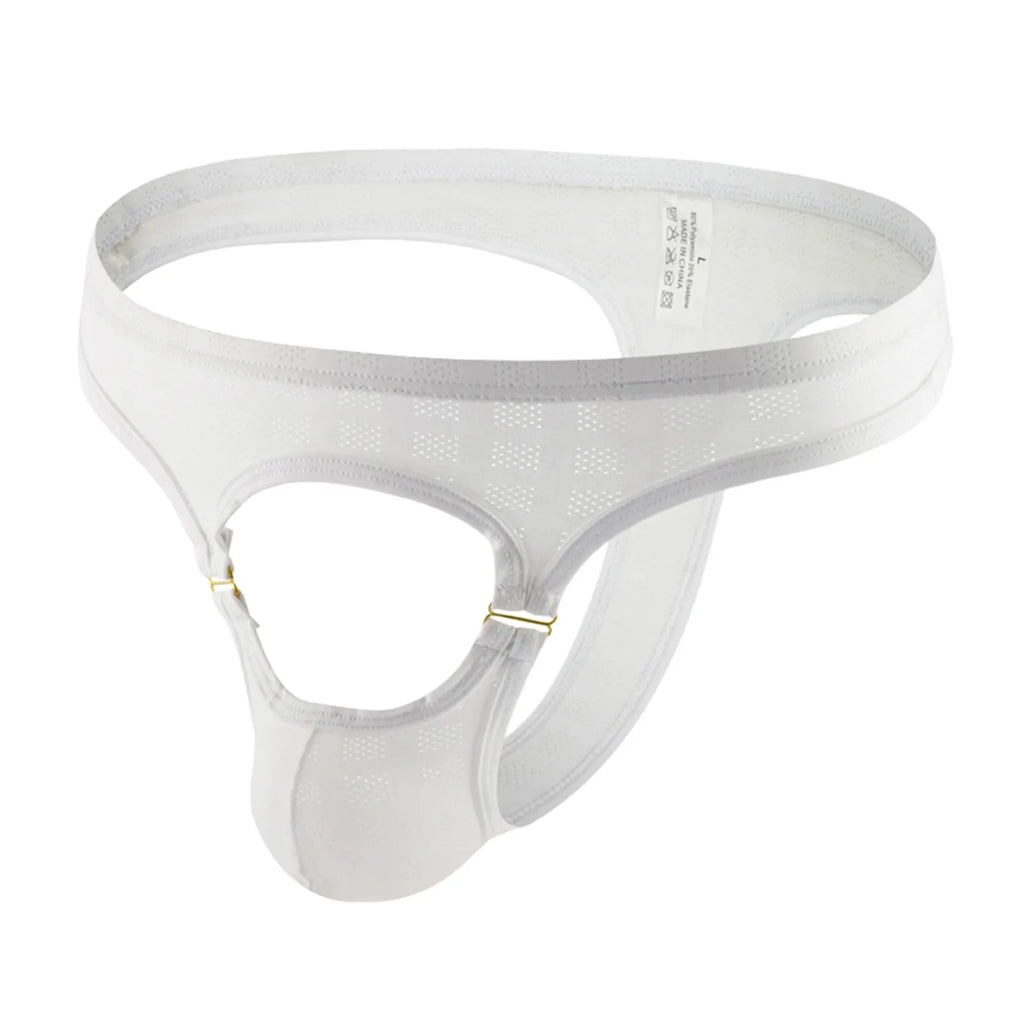 Sexy Metal Buckle Erotic G-thong Front Opening Design Fashion Men Underpants Solid Color Thin Comfy Home Panties Qme