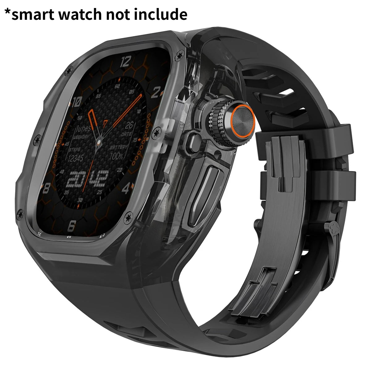 Refit Mod For Apple Watch Ultra 3/2 49mm Transparent Case Silicone Band Refit Kit For iWatch Series 11 Metal Butterfly Buckle Qme BBB 49mm-For ultra 3 2 1