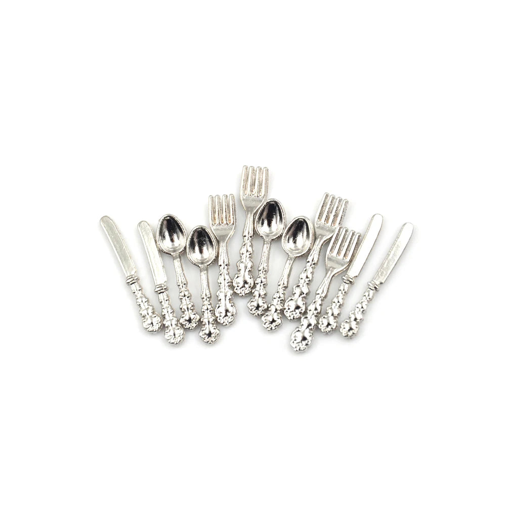 1 12 Dollhouse Miniature Fork Knife Soup Tableware Kitchen Furniture Qme 1 Silver