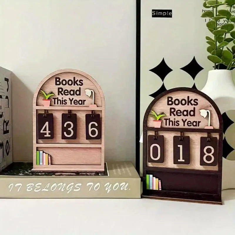 Wooden Book Read This Year Counter Reading Challenge Tracker Qme