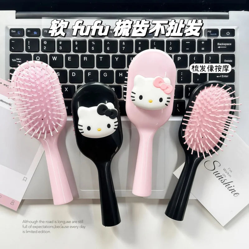 Hello Kitty Handheld Cartoon Cushion Comb Head Massage Comb Hair-Smoothing Comb Cute Plastic Hair Comb Small Comb for Students Qme