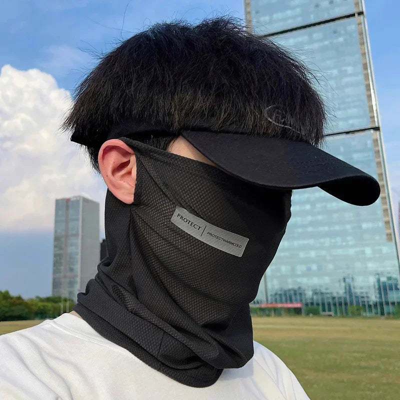 Ice Silk Sunscreen Mask For Men Women Outdoor Cycling Face Cover Solid Color Neck Wrap UV Protection Ear Bandana Scarf Summer Qme