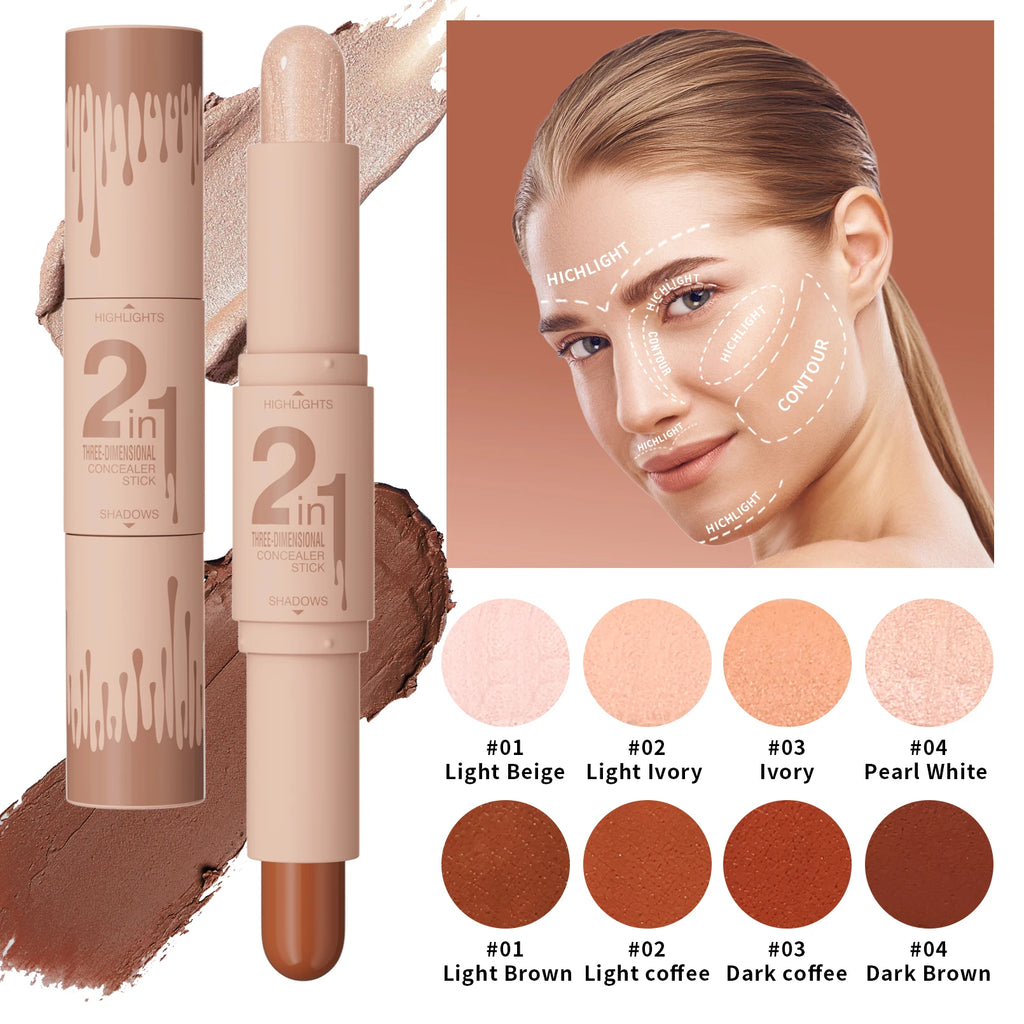 Double-ended dual-purpose high-light trimming stick, three-dimensional contour, nose shadow, facial shape, brighten and trimming Qme