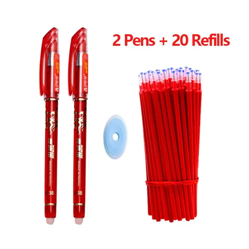23 PCS Erasable Gel Pen Set Ballpoint Pens Rod 0.5mm Muti-Colors Ink Washable Handle Stationery School Office Writing Supplies Qme 23 Pcs Red