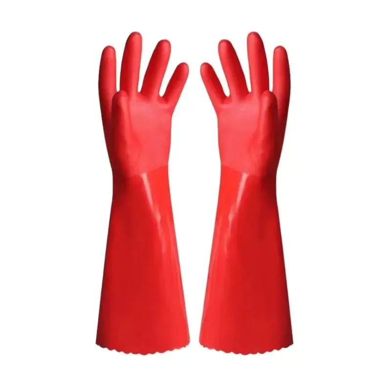 2PCS Dishwashing Gloves Fleece Lined Thick Warm Long Reusable Kitchen Household Rubber Durable for Men Women Qme 40cm