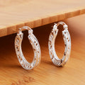 1Pair 925 Sterling Silver Earrings for Women Jewelry Exquisite Round Carved Wedding Heart Christmas Gifts Party Qme Default Title
