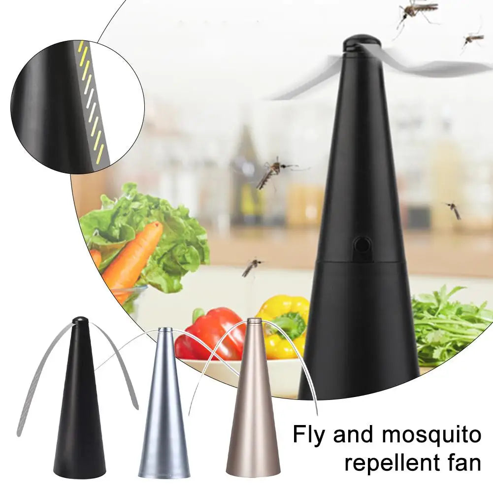 Outdoor Fly Bug Repeller Kitchen Dining Table Meal Pest Fan Desktop Tabletop Electric Battery Operated Food Protector Tool Qme