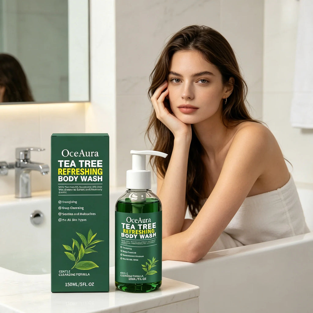 OceAura Tea Tree Body Wash Refreshing Eliminates Odors Dirt Remover Oil Control Deep Cleansing of Skin Care Products Shower Gel Qme