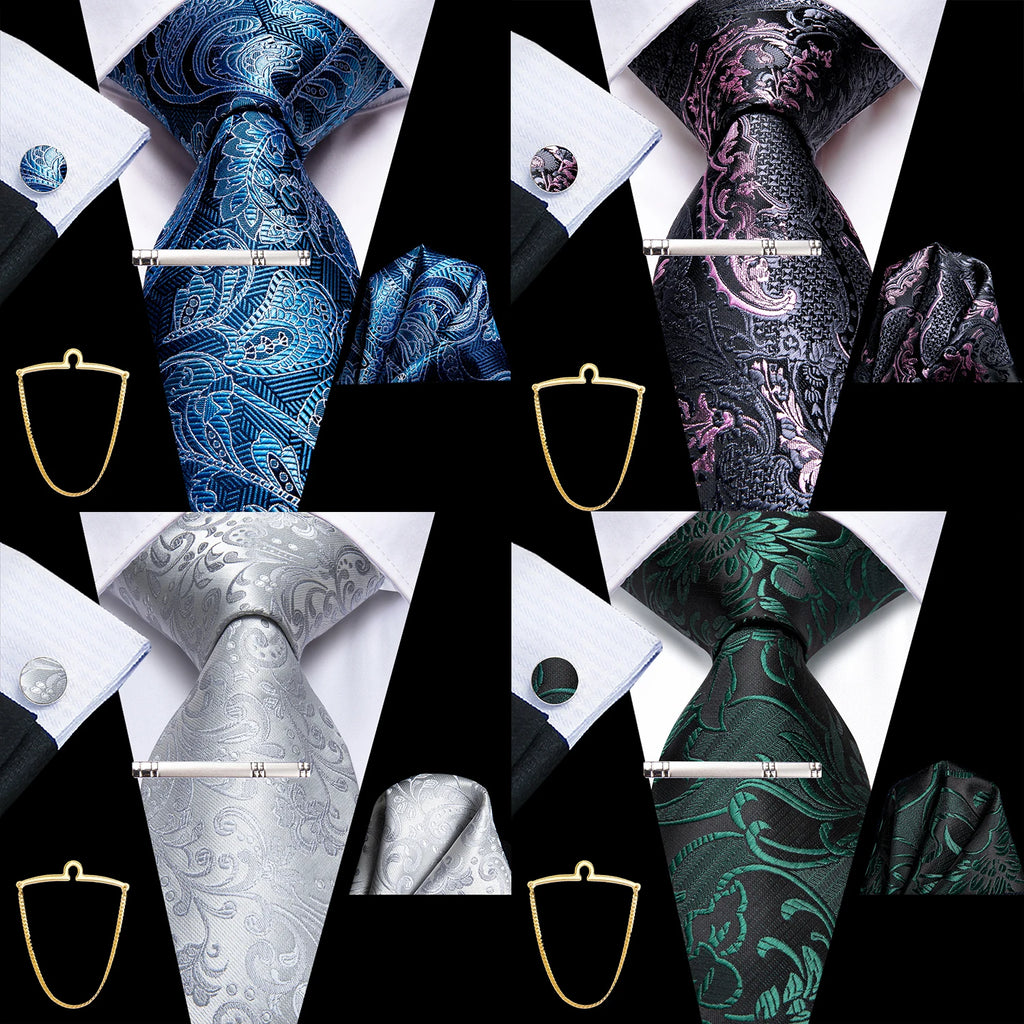 Hi-tie Men's Smart Business Tie 5 Paisley Ties Handkerchiefs Qme