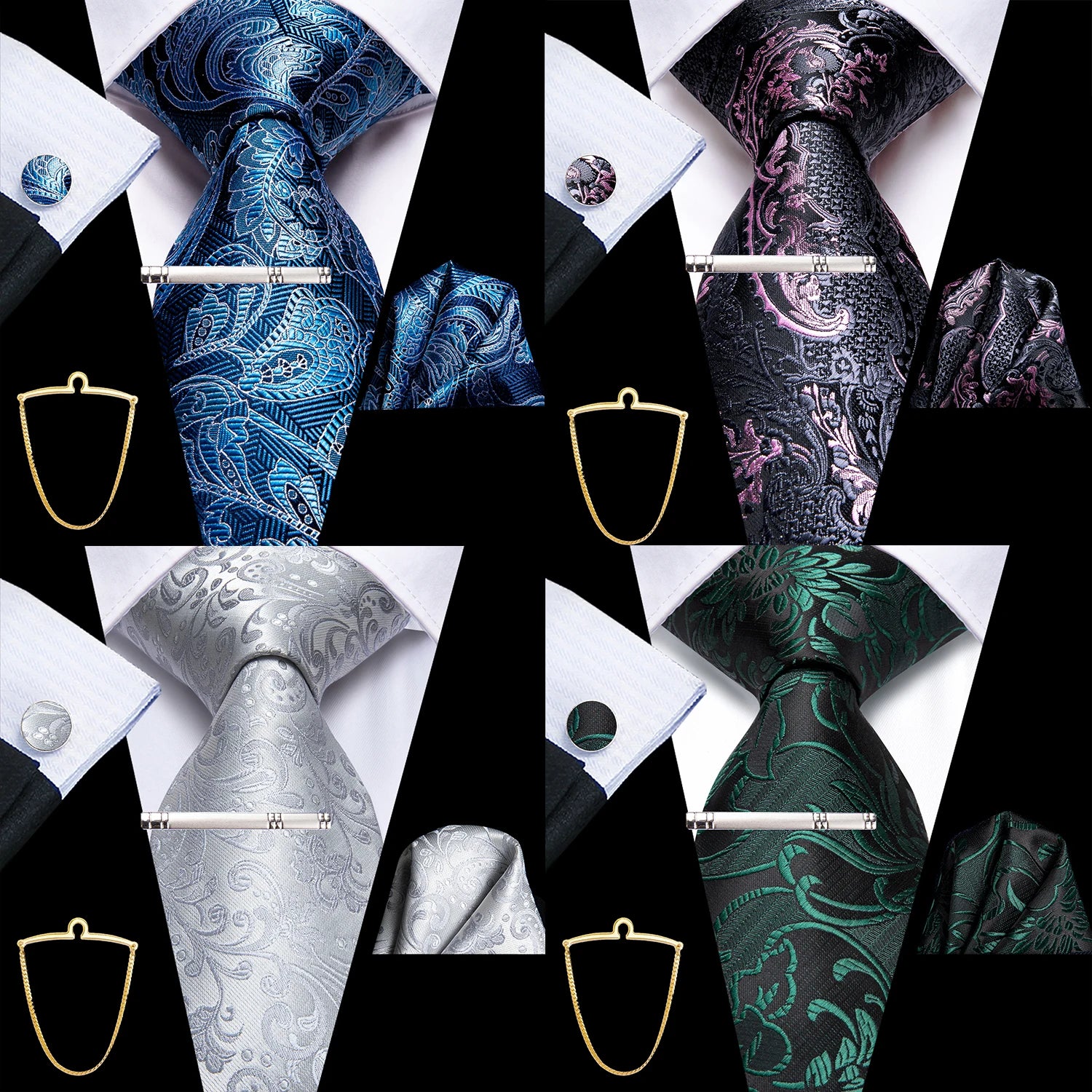 Hi-tie Men's Smart Business Tie 5 Paisley Ties Handkerchiefs Qme