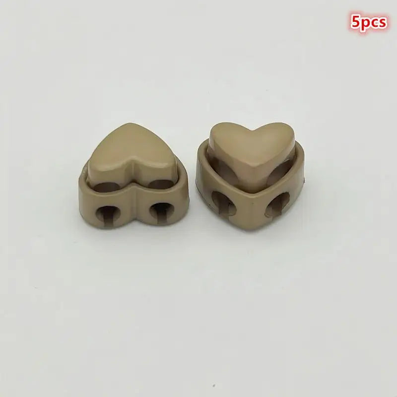 5pcs Colorful Garment Stoppers Heart-Shaped Plastic Cord Locks Double Hole Spring Toggle Anti-slip Stoppers Garment Accessories Qme Khaki