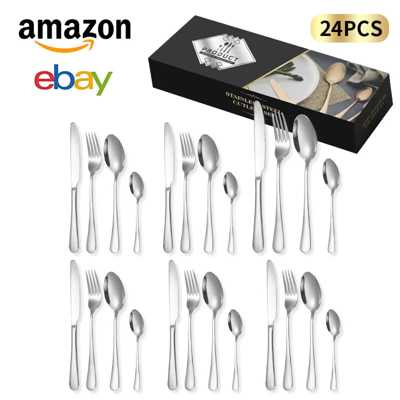 24-Piece Stainless Steel Tableware Western Cutlery Steak Knife Fork