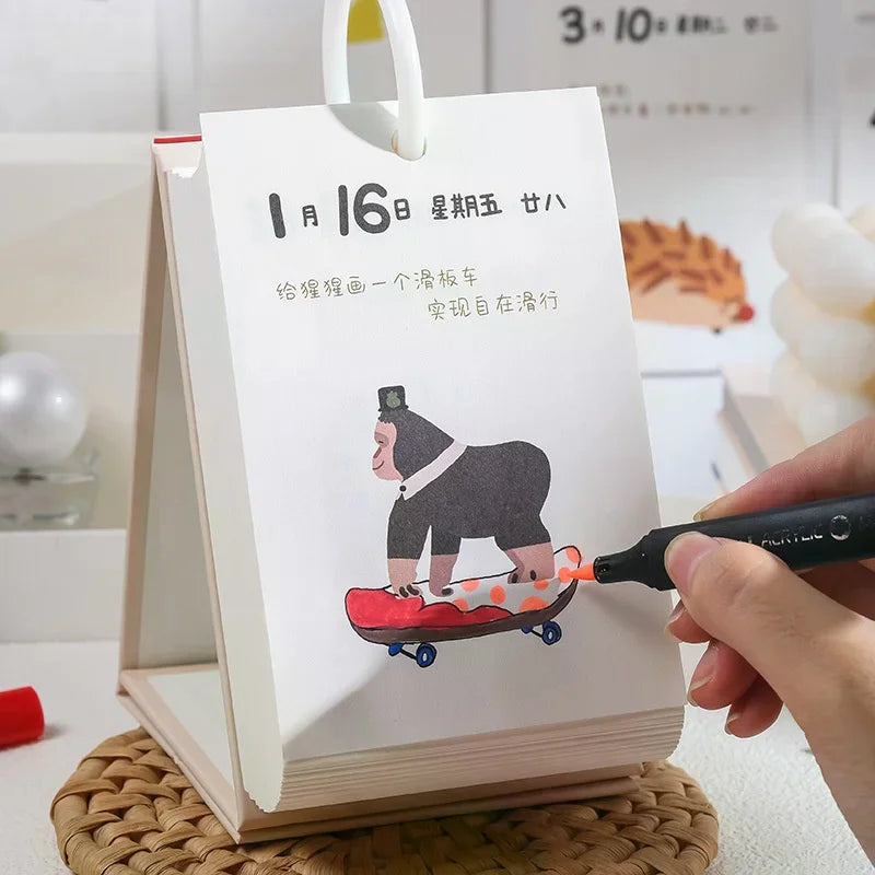 2026 Cute Puppy Lucky Calendar Healing Illustration Lines 365 Days Qme