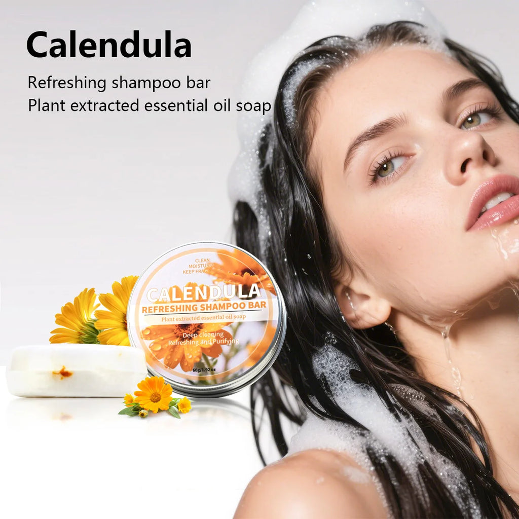 Calendula Shampoo Bar Herbal Essential Oil Hair Care Soap Deep Qme 60g