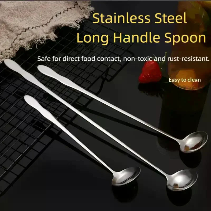 Stainless Steel Long Handle Stir Spoon Cocktails Ice Coffee Tea Qme