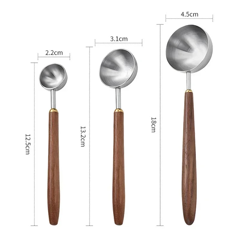 Stainless Steel Coffee Bean Measuring Spoon Wooden Handle Scoop Qme