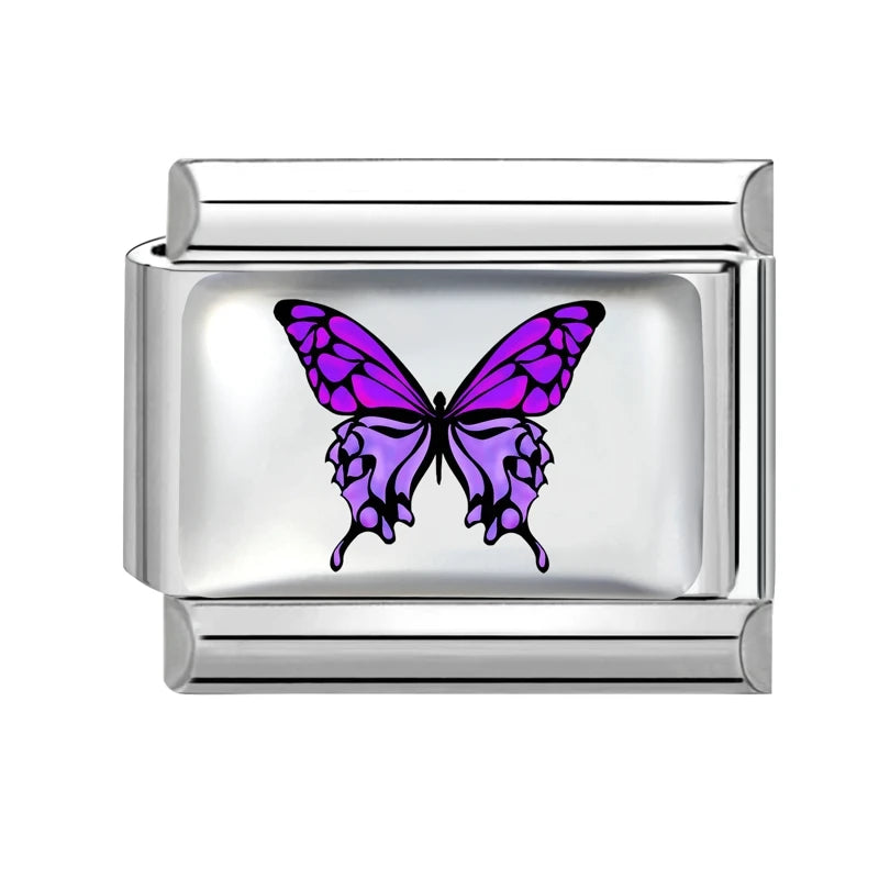 Y2K Attractive Purple Butterfly Colorful Flower Italian Charm Link