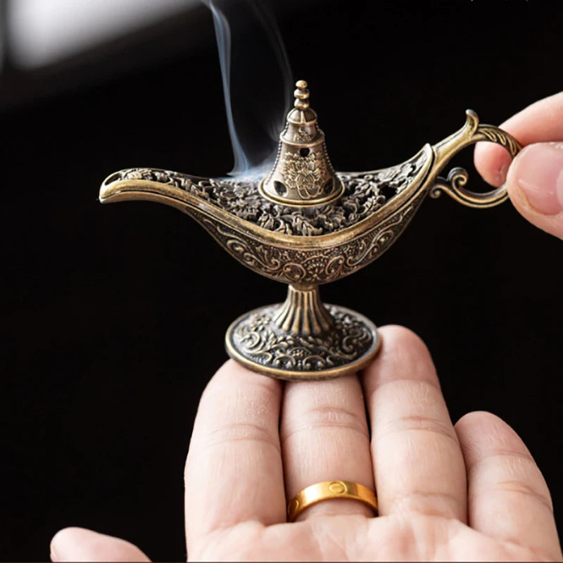 Antique Lamp Metal Incense Burner Scented Unscented Candle Holder Qme