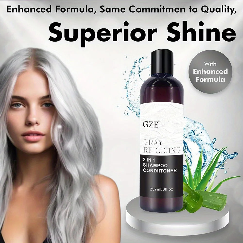 GZE Grey Reducing 2-In-1 Shampoo Conditioner - Softening Properties Say Goodbye to Grey Hair Eliminate Unwanted Grey Hair Tones Qme