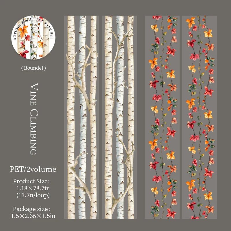 1 Roll Autumn Leaves Theme Diorama PET Tape for DIY Scrapbooking Collage Material Phone Case Notebook Decoration Qme 1