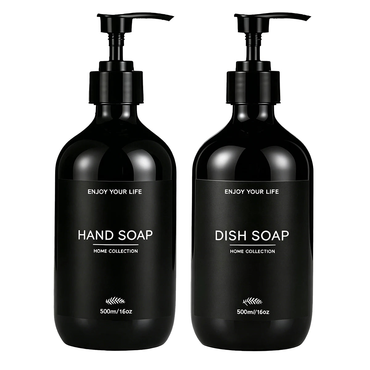 Shower Soap Dispenser Set Glossy Black Refillable Shampoo and Conditioner Body Wash Dispenser with Waterproof Labels Bathroom Qme 2pcs-A