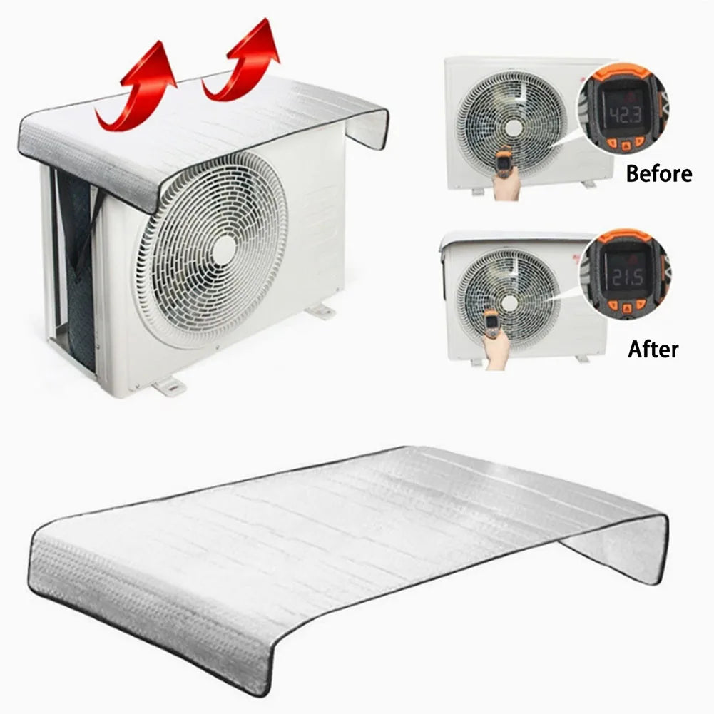 1Pc Aluminum Foil Air Conditioner Outdoor Unit Cover Waterproof Sunshade Energy Saving-Shield For AC Compressor 120x60cm Silver Qme