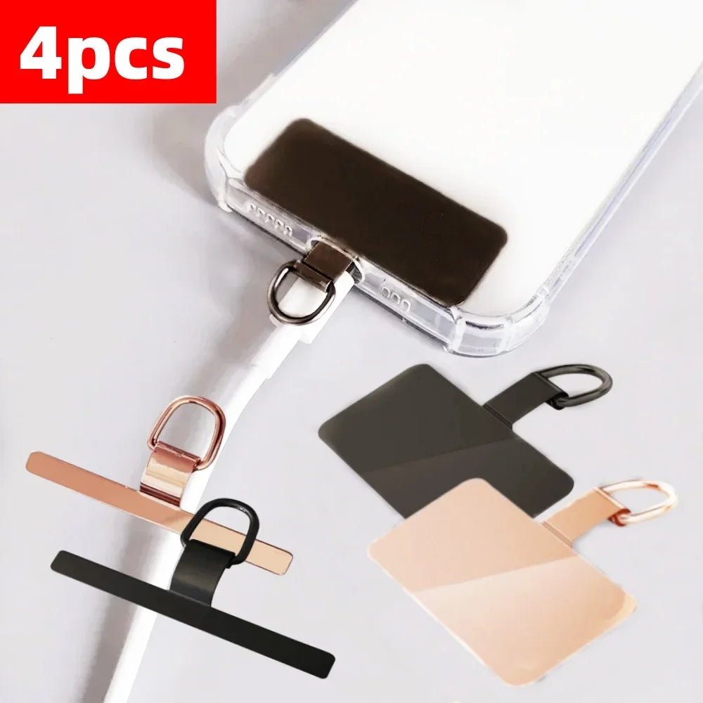 4pcs Stainless Steel Ultrathin Cellphone Lanyard Connectic Clip Hanging Strap Mobile Phone Safe Connect Piece Phone Accessories Qme