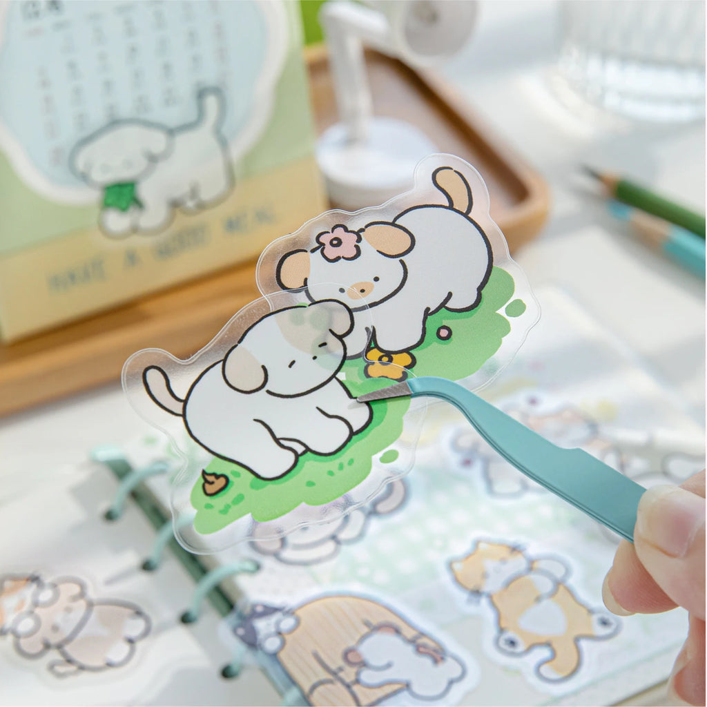 80 Sheets/4Bag Cute Pet Life Theme PET White Ink Stickers, Suitable for DIY, Scrapbooking, Phone Cases, Notebooks & Other Decor Qme