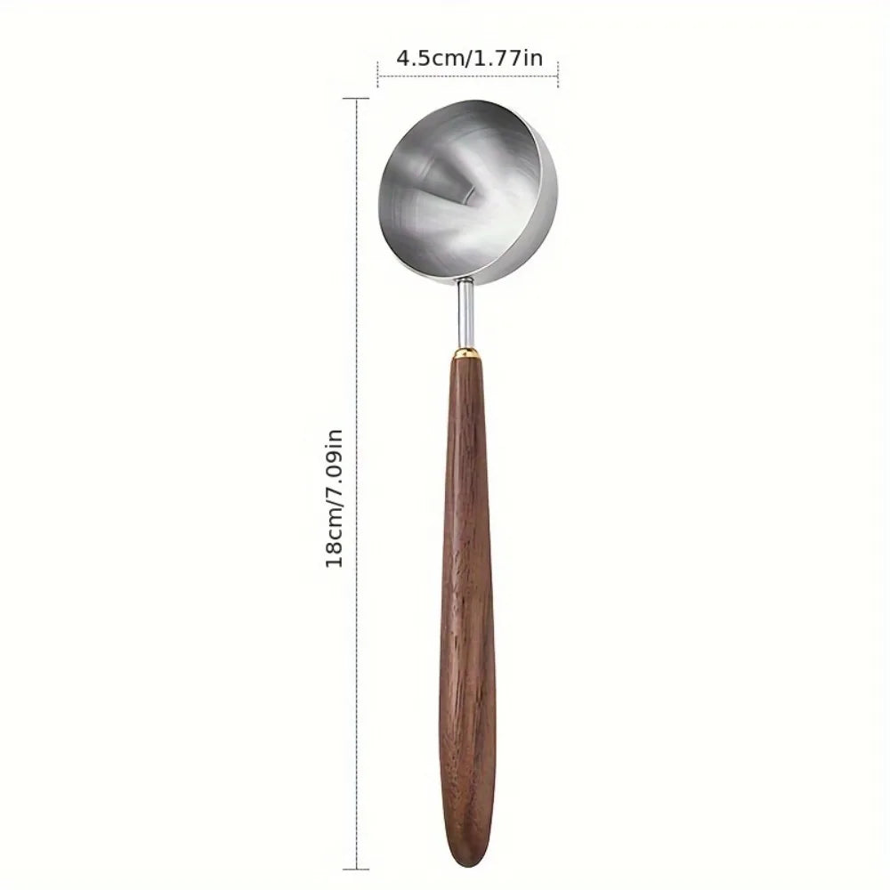 Walnut Wood Coffee Scoop Stainless Steel Long Handle Measuring Spoon Qme Silvery-L-25ml
