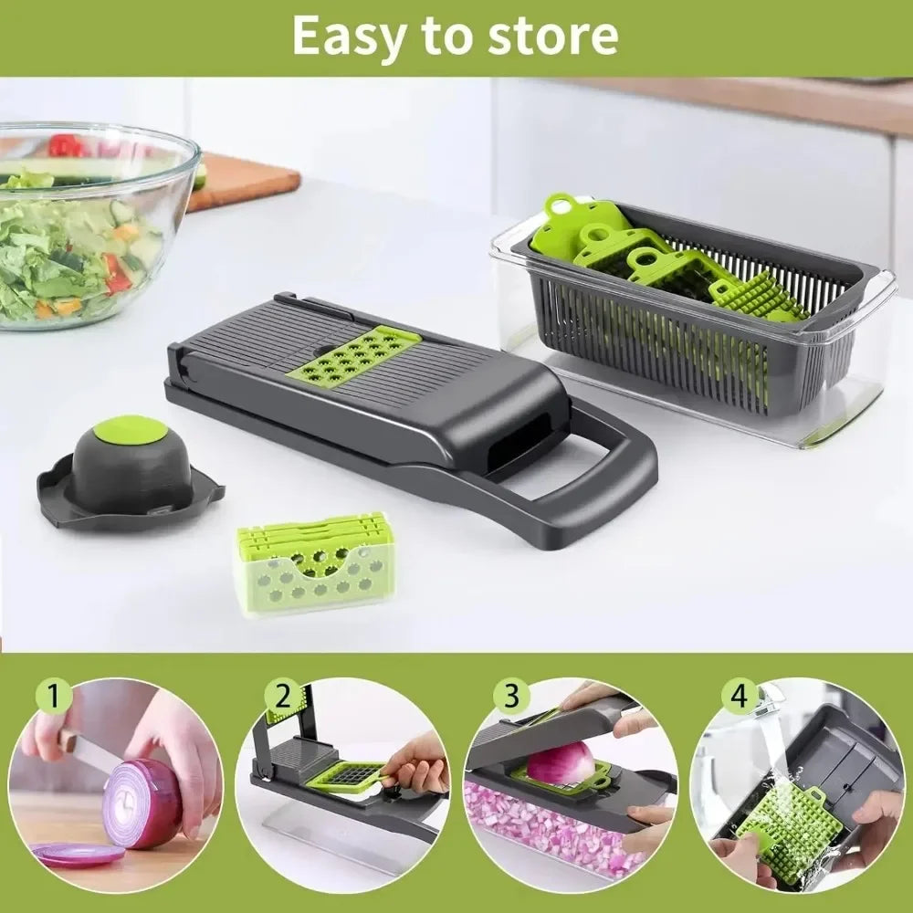 Multifunctional Vegetable Chopper Handle Food Grate Slicer Dicer Cut Qme