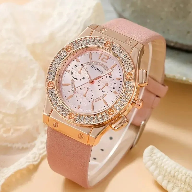 2pcs/set Watches Set Luxury Rhinestone Women Fashion Elegant Wristwatch Quartz Watch Qme