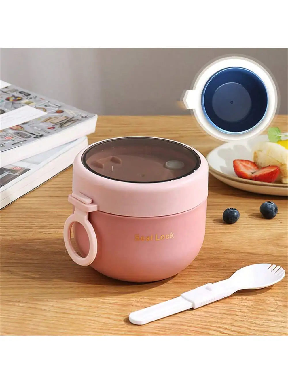 Soup Cup Breakfast Bowl Milk Portable Can Student Work Fresh-keeping Qme pink