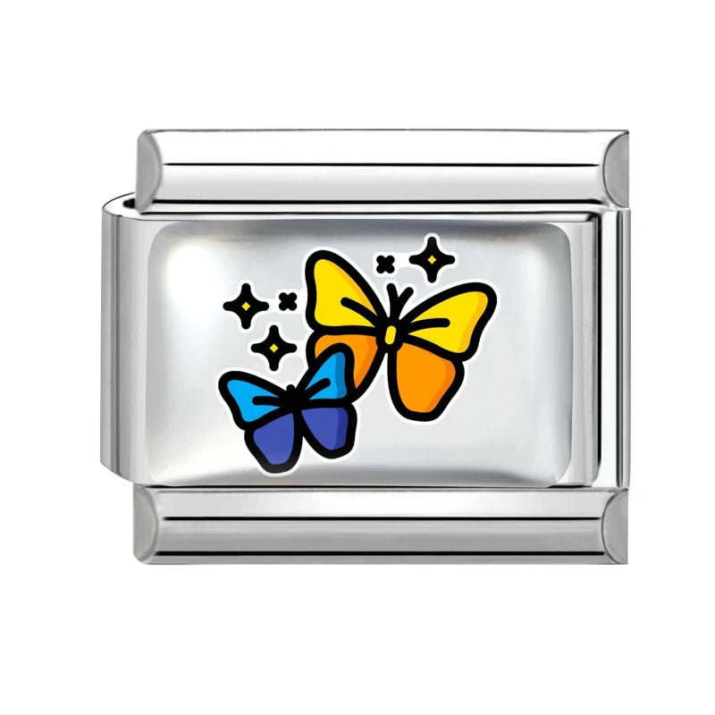 New 2026 Y2K Rainbow Heart Earth Blue Series Pattern Italian Charm Links Fit 9mm Stainless Steel Bracelet Jewelry DIY Making Qme Style 24