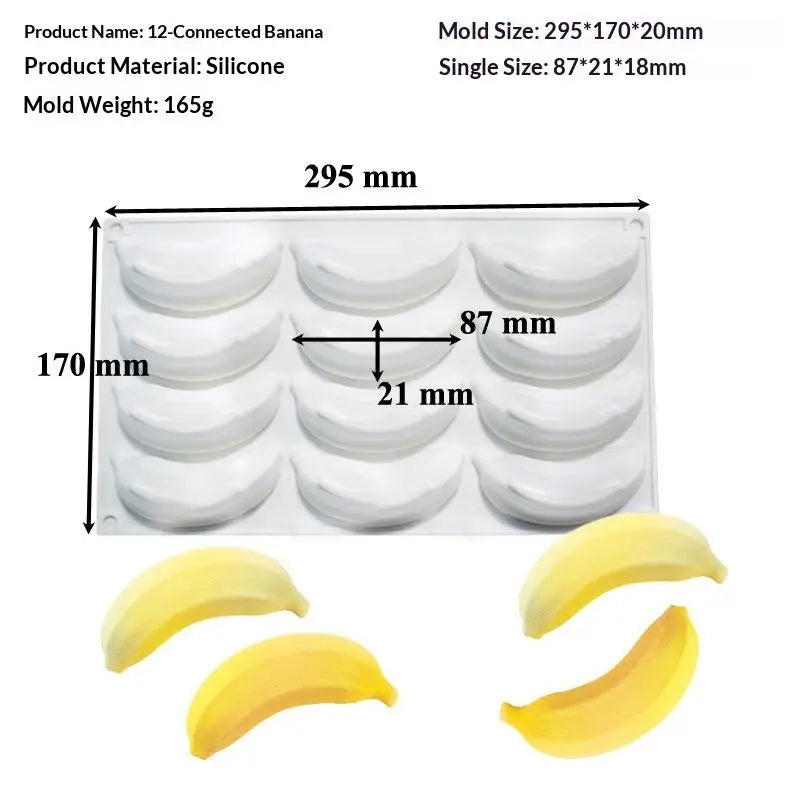 6 12 Cavity Banana Mousse Cake Silicone Mold DIY Chocolate Pudding Qme D