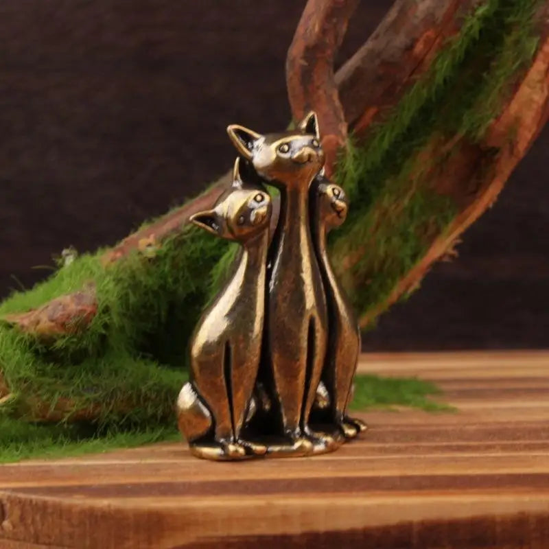 Brass Cat Ornaments Cute Miniature Statue Pure Copper Animal Qme