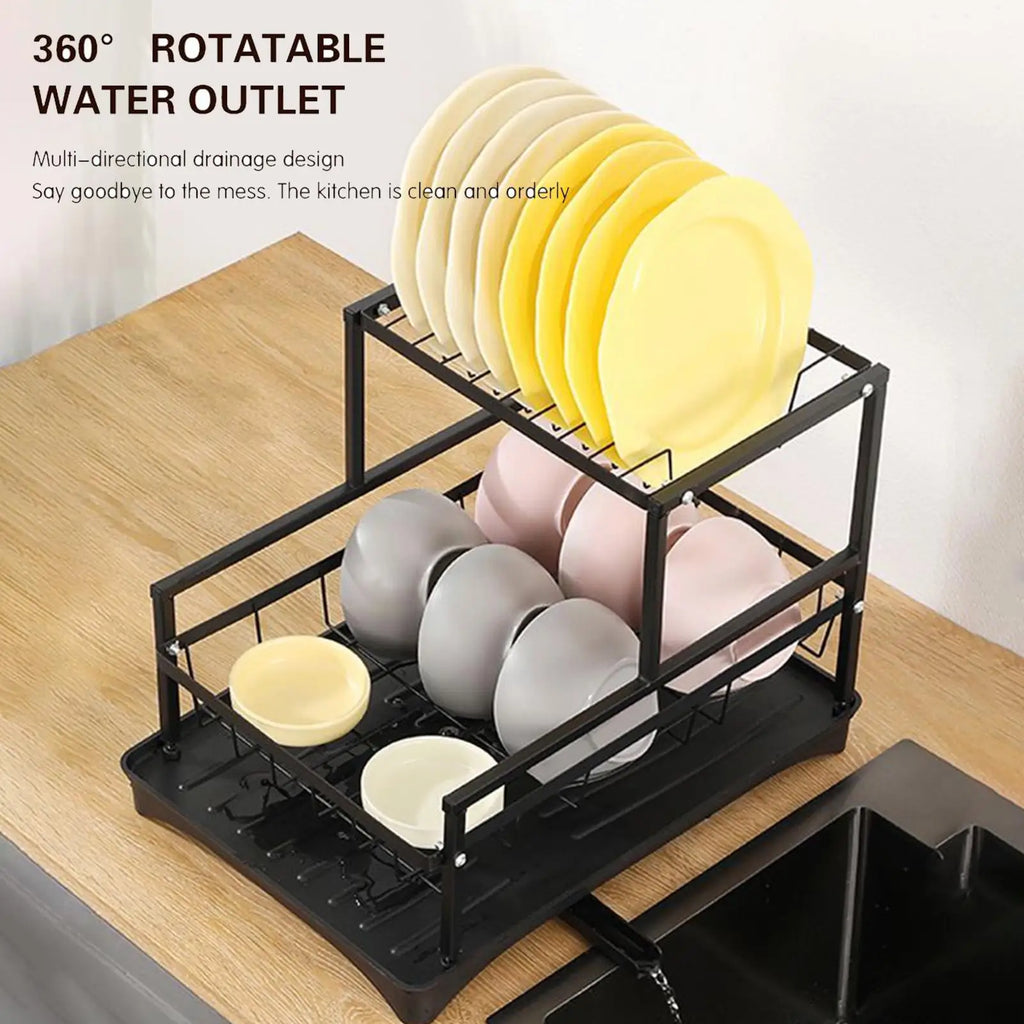 Kitchen Dish Drying Rack 2-Tier Plate Storage Pot Lid Drainer Qme
