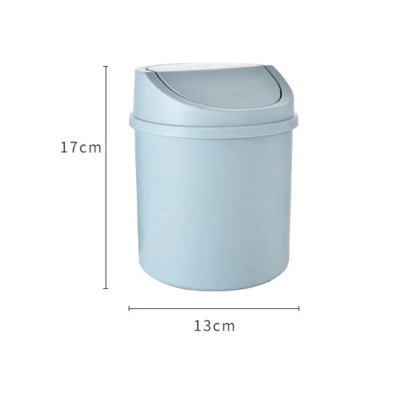 Mini Desktop Bin Small Trash Can Tube Cover Bedroom Garbage Clean Qme Sky blue