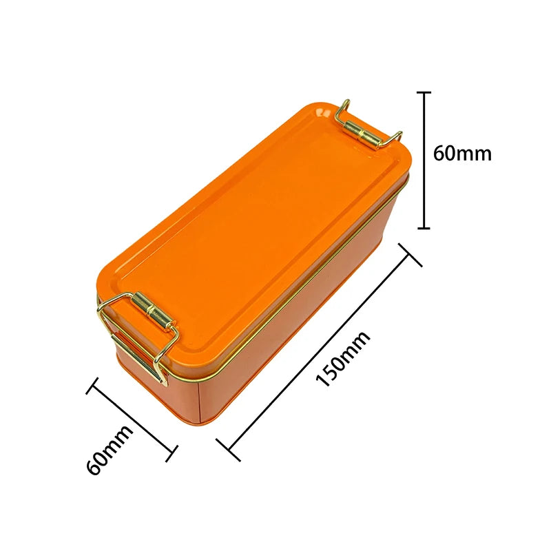 Rectangular Tinplate Cookie Tins Box Lid Dustproof Home Kitchen Qme S Orange