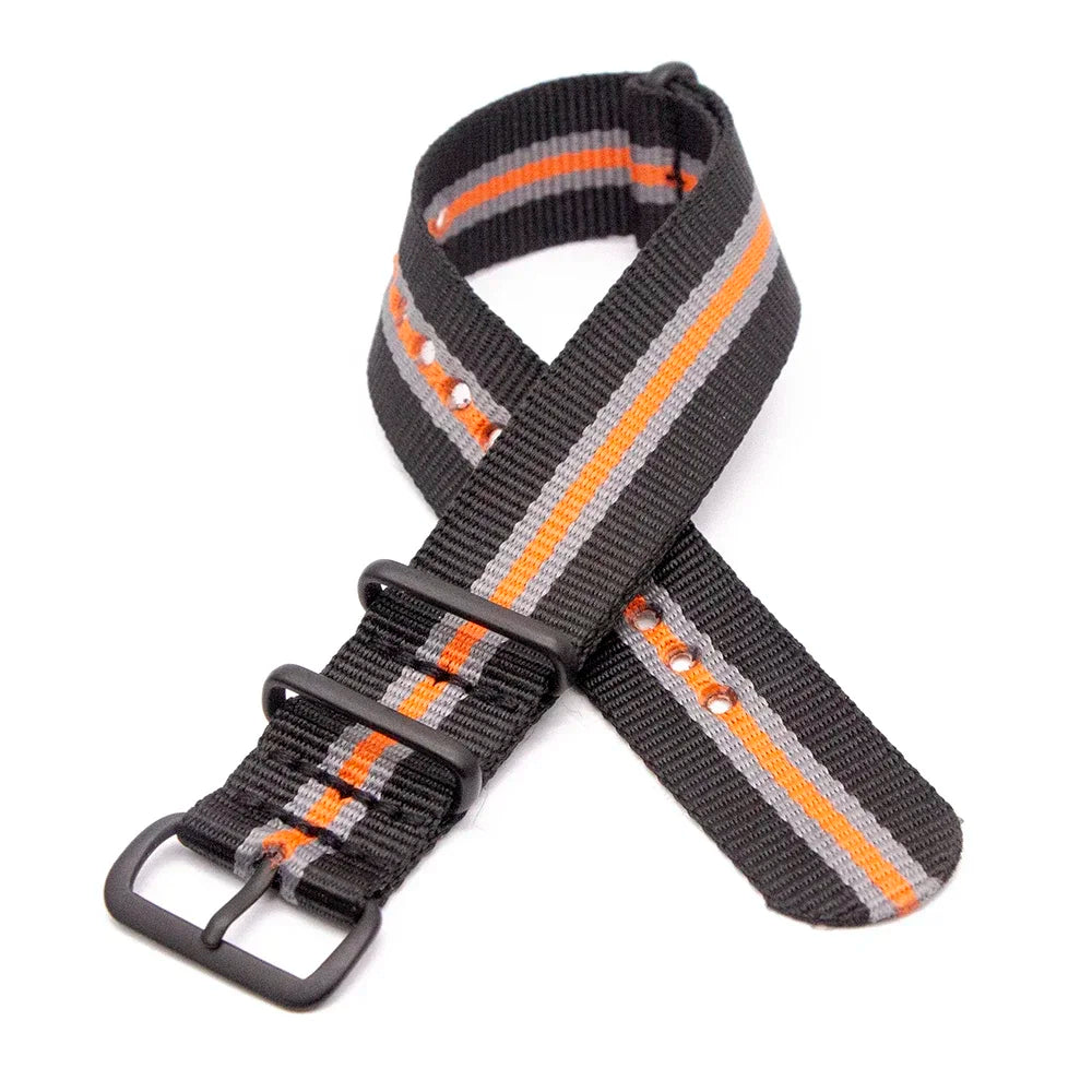 Sports Watch Band Nylon Strap Stainless Steel Black Frosted Buckle