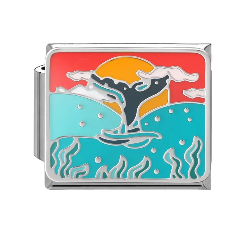 2026 New Summer Ocean Theme Crab Fish Italian Charms Link 9mm Golden Modular Bracelet Stainless Steel DIY Gift Jewelry Wholesale Qme Style 5