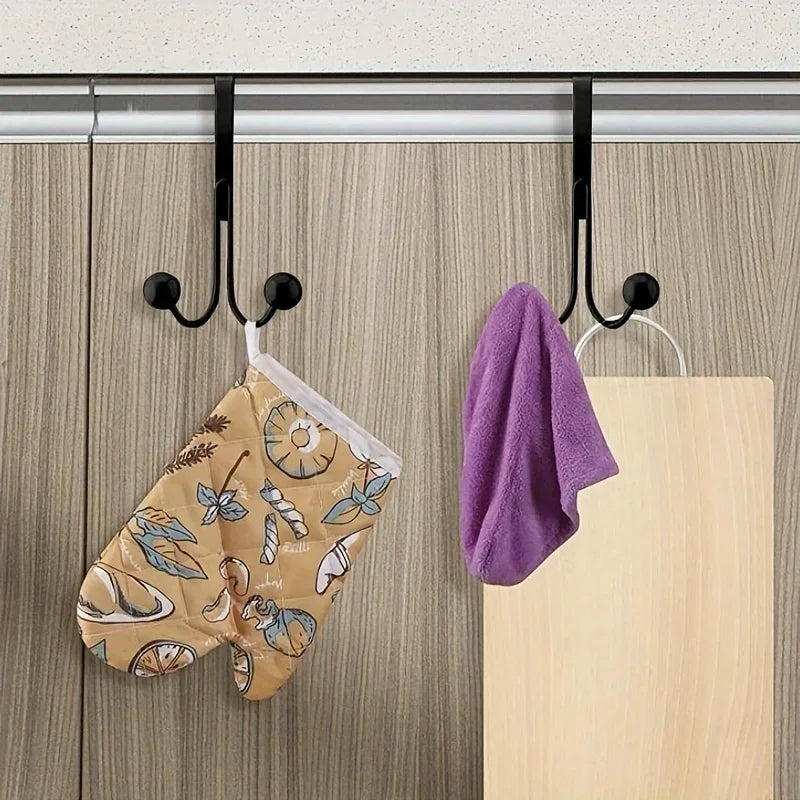 1pc, Iron Simple Door Hook, Nail-free Wardrobe Door Hook, Metal Craft Coat Multi-functional Double-headed Hook Qme