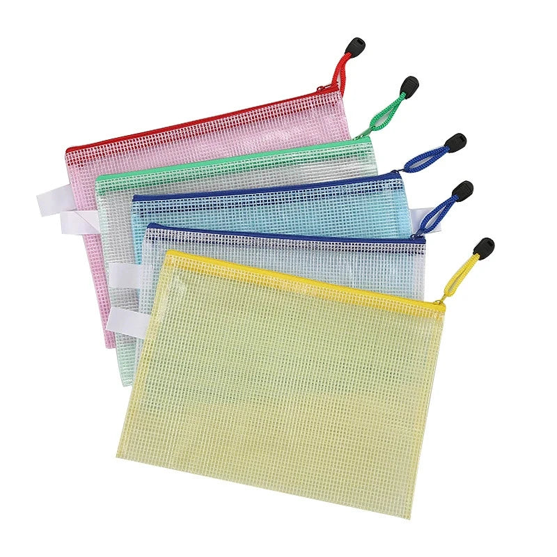 5PCS Stationery Storage Folder File Mesh Zipper Pouch A4/A5/A6 Document Bag Zip File Folders School Office Supplies Qme A5