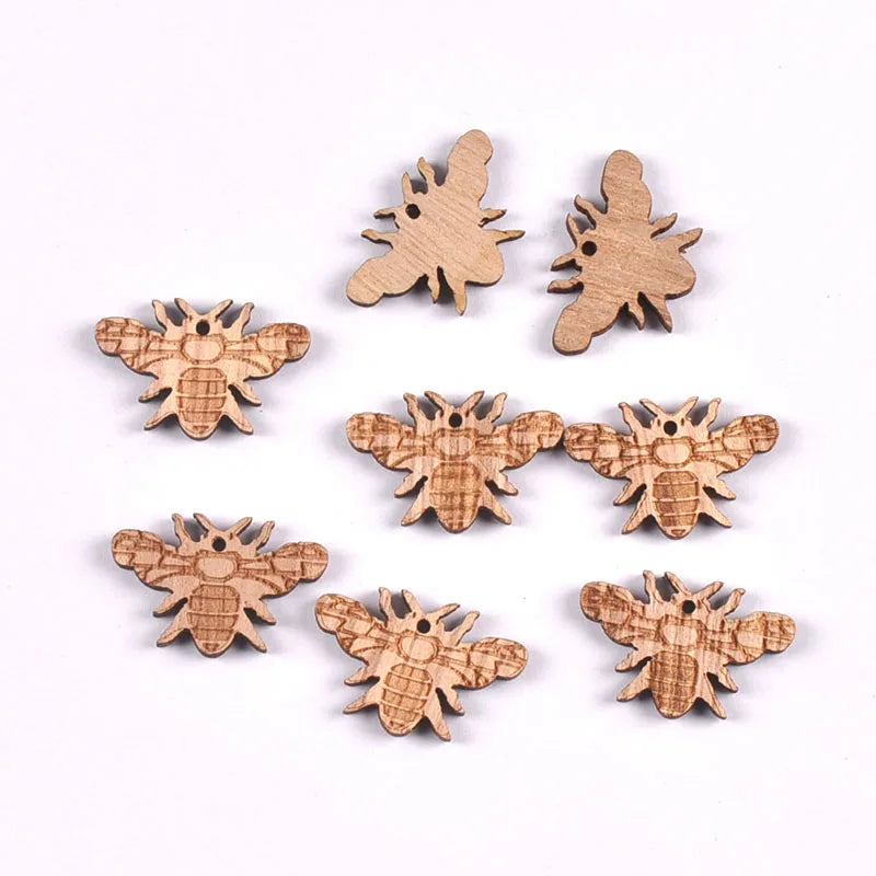 20Pcs 10-25mm Vintage Mix Pattern Bee/Cat/Mushroom/Diamond Wood Pendant Crafts DIY Scrapbook Handmade Supplies Hanging Ornaments Qme 7