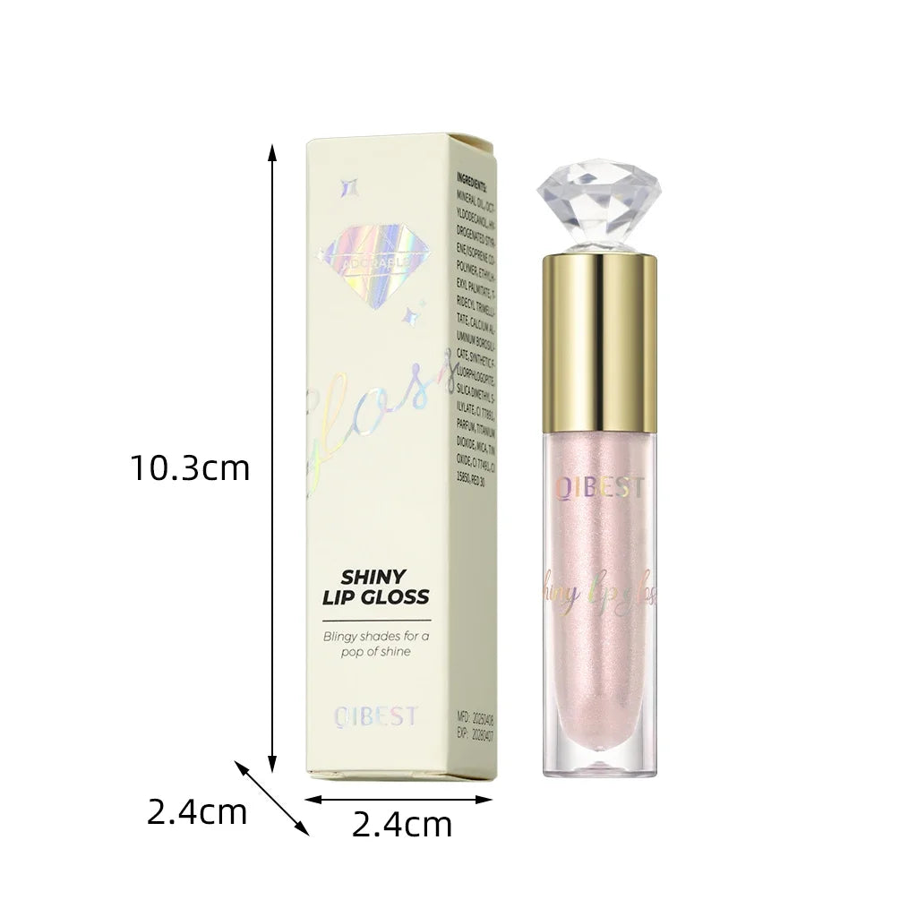 QIBEST Glitter Metallic Lip Glaze Shiny Long Lasting Shimmer Lip Gloss Moisturizing Liquid Lipstick Makeup Lip Tint For Women Qme