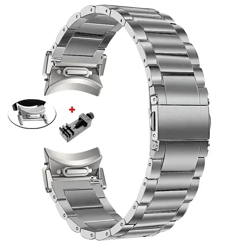 Titanium Stainless Steel Strap for Samsung Galaxy Watch 6 Classic 43 47mm 40/44mm Band for Galaxy Watch 6 5 4 No Gaps Wristband Qme Silver Tool Watch 5 Pro 45mm