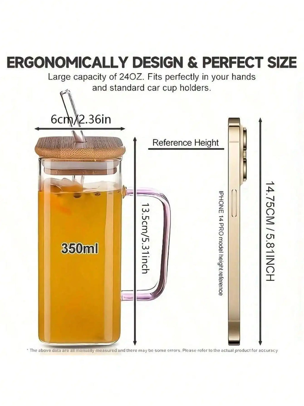 Bamboo Covered Straw Square Glass Cup Transparent Water Handle Iced Qme